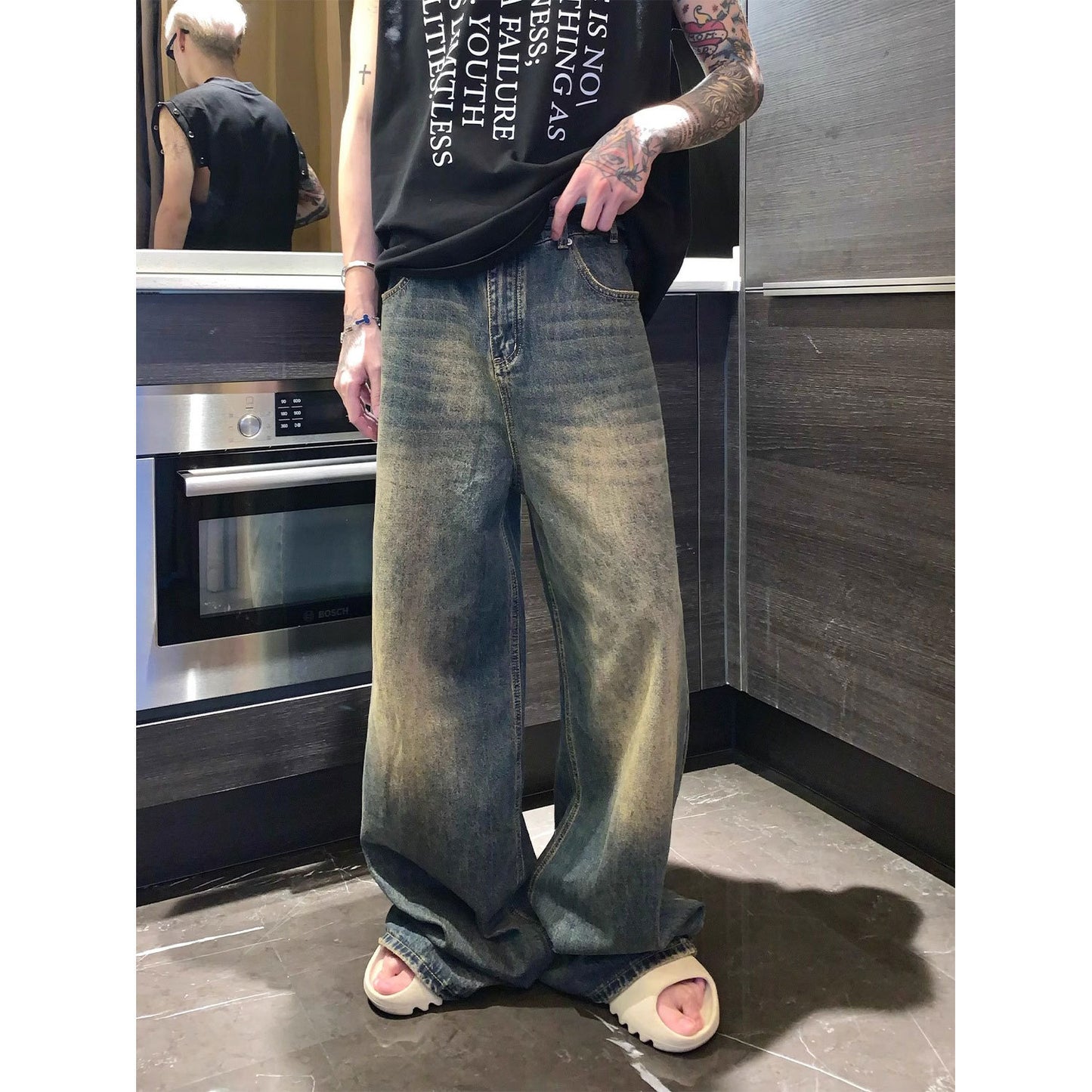 Fashion Retro Washed Straight Jeans Men