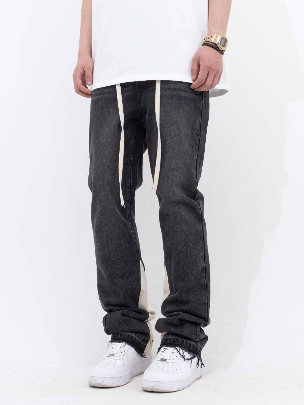 Autumn And Winter Washed Distressed Stitching Brushed Loose American Slightly Flared Jeans