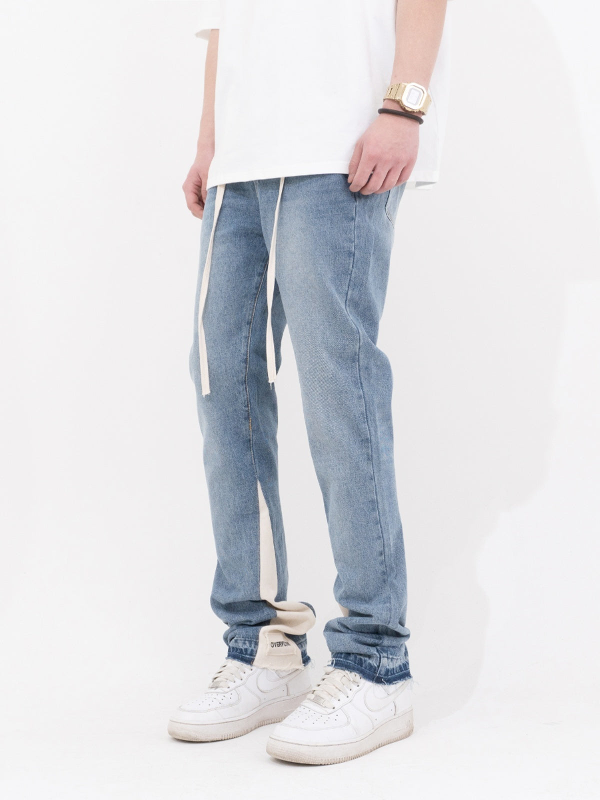 Autumn And Winter Washed Distressed Stitching Brushed Loose American Slightly Flared Jeans