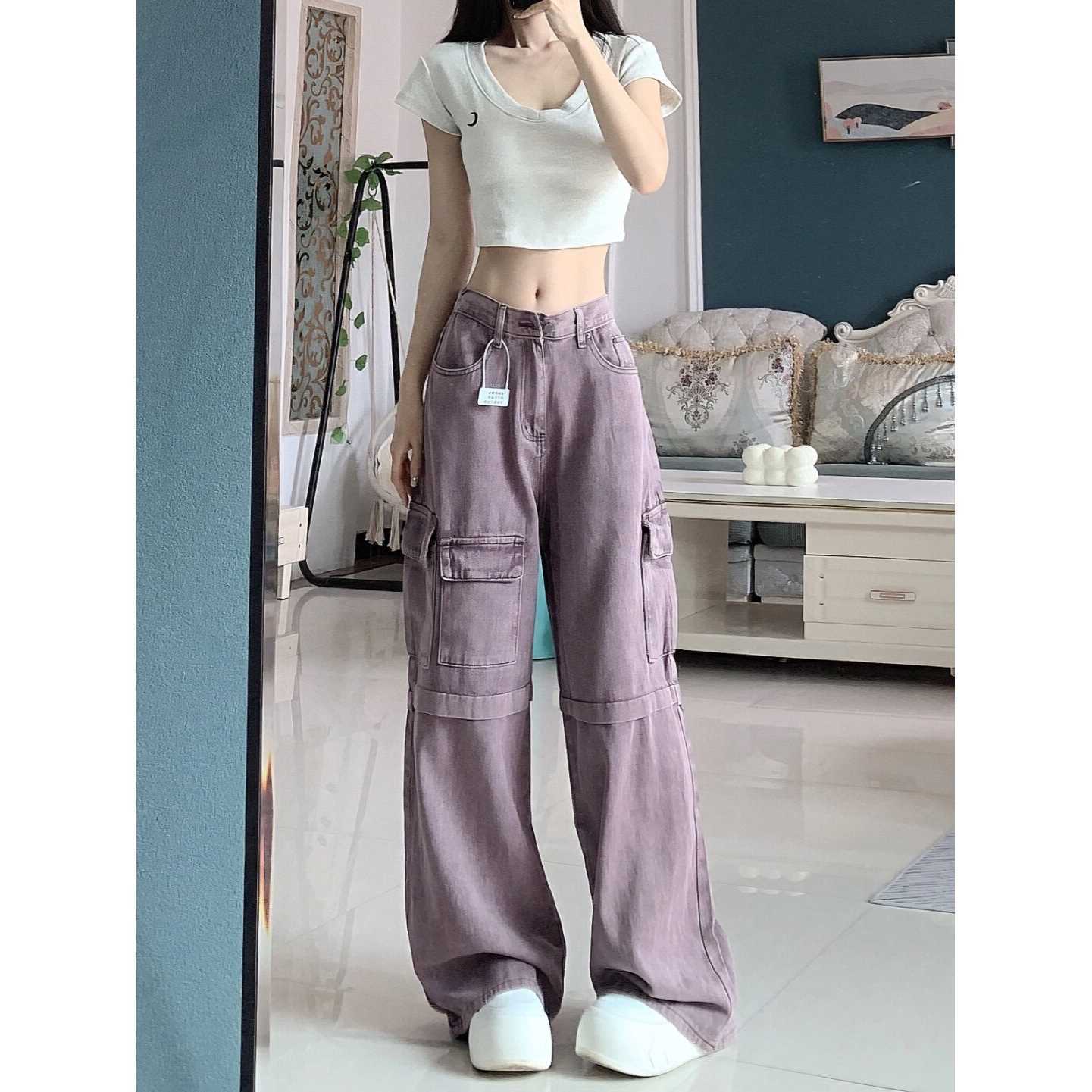 Retro Purple Cargo Jeans Women