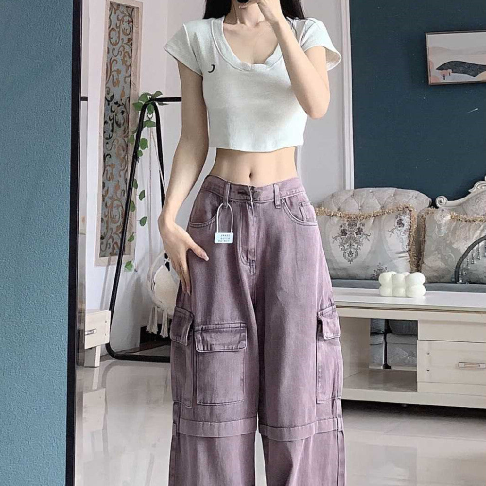 Retro Purple Cargo Jeans Women