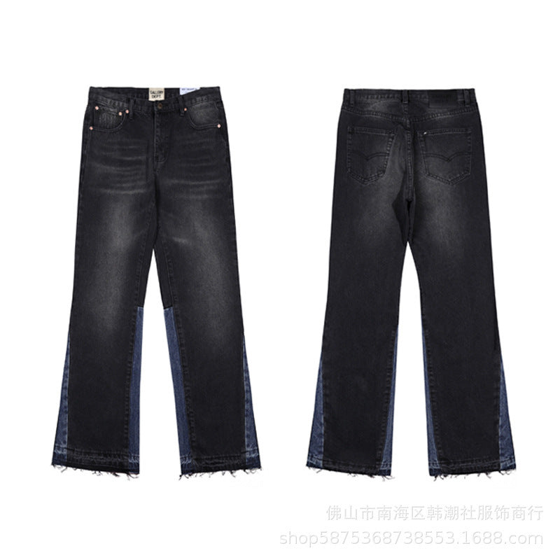 Autumn And Winter Washed Distressed Stitching Brushed Loose American Slightly Flared Jeans